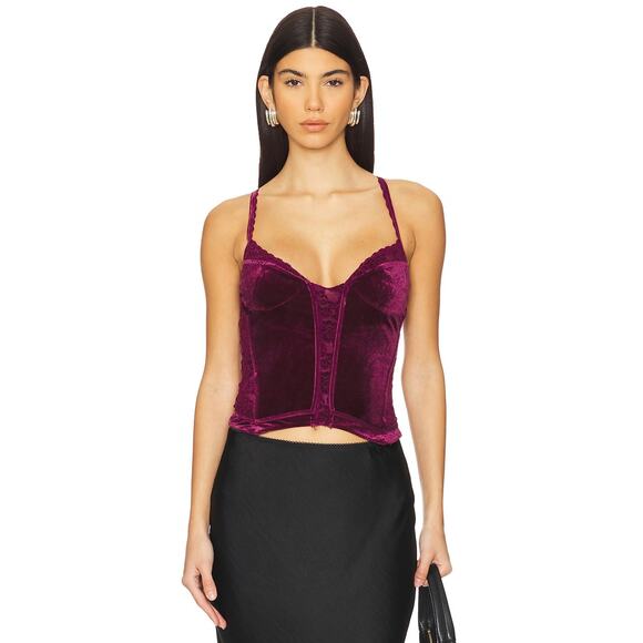 Free People Intimately SzL Purple About Last Night Lace & Velvet Corset Camisole - Picture 1 of 7